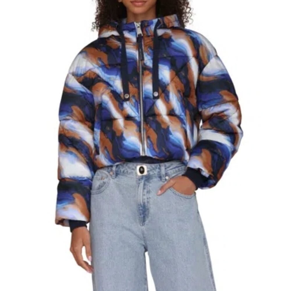 Avec Les Filles women L cropped hooded puffer coat jacket winter ski mountain